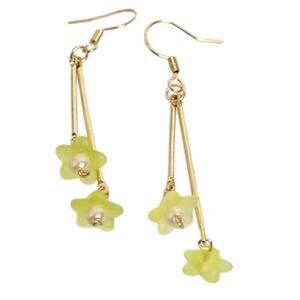 14K Gold Plated Lemon Yellow Bell Flower Pearl Bar Earrings